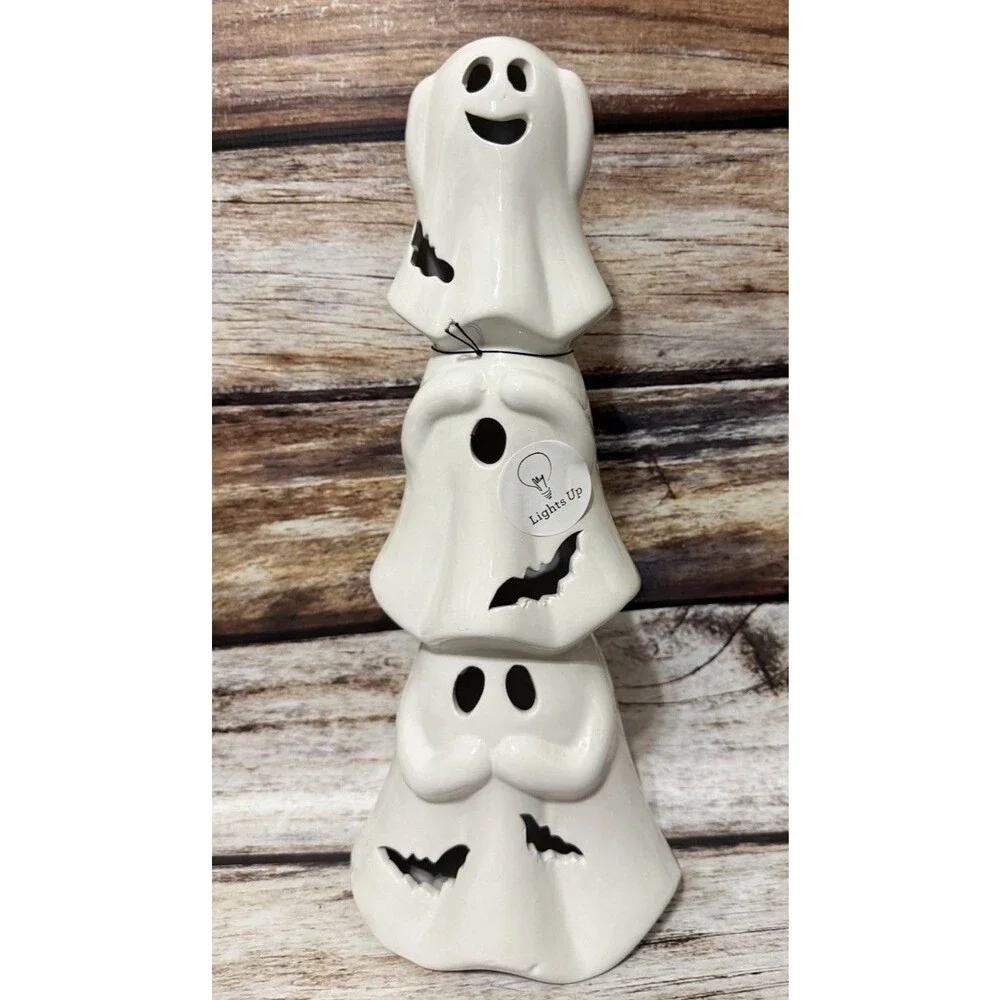Light Up Stacked Ghosts  Hear No Evil See No Evil Speak No Evil Halloween Decor